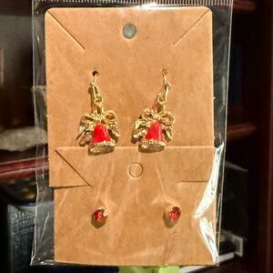 ENAMEL HOLIDAY BELL DANGLE AND STUD EARRINGS SET (ONE SIZE)